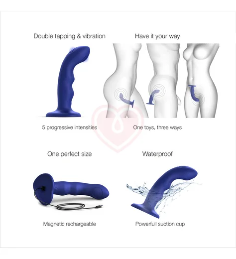 Вибратор с пульсирующей головкой Strap-On-Me Tapping Dildo Wave M синий фото 14