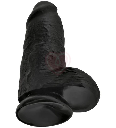 Толстый фаллоимитатор с мошонкой на присоске Pipedream King Cock Chubby черный фото 3