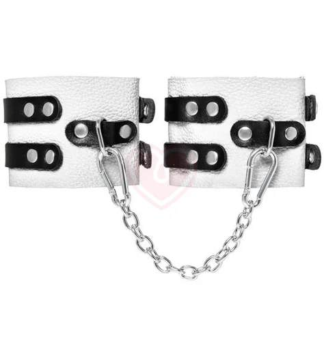 Белые кожаные оковы с двумя чёрными ремнями Crazy Handmade фото 2