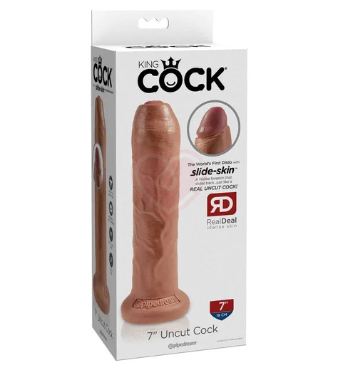 Фаллоимитатор King Cock Uncut с подвижной крайней плотью 18 см мулат фото 4