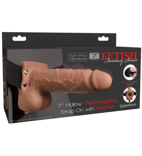 Полый реалистичный фаллопротез с вибрацией Hollow Rechargeable Strap-on with Balls 20 см мулат фото 7