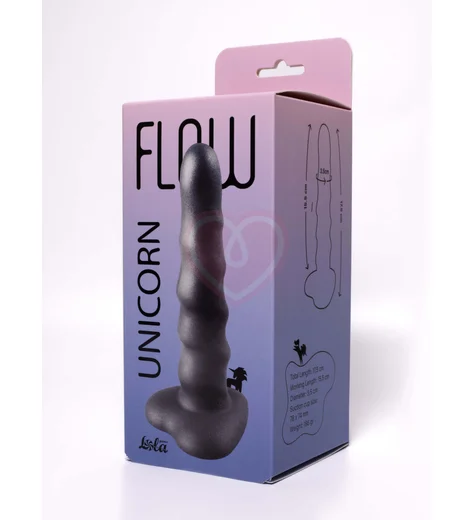 Ребристый фаллоимитатор на присоске в форме сердца Flow Unicorn чёрный фото 2