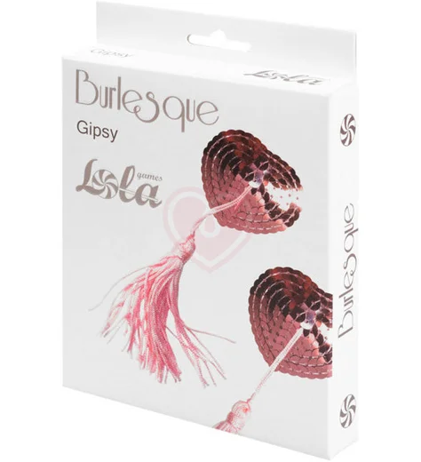 Пэстисы Burlesque Gipsy сердечки из пайеток с длинными кисточками розовые фото 7