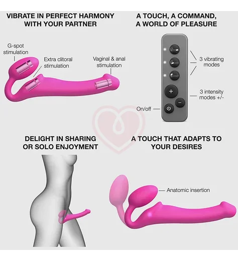 Безремневой страпон с вибрацией и пультом управления Strap-on-me L розовый фото 9