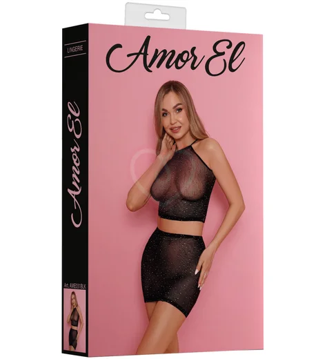 Комплект Amor El из топа и юбки со стразами чёрный фото 3