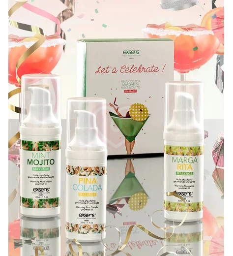 Набор из 3 разогревающих массажных гелей Exsens Let's Celebrate! со вкусом коктейлей фото 2