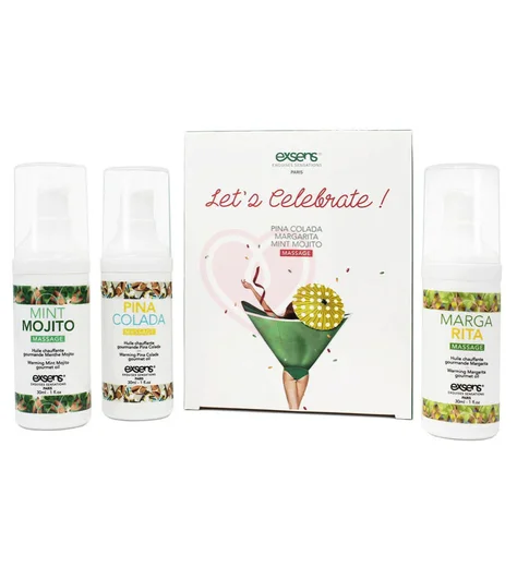 Набор из 3 разогревающих массажных гелей Exsens Let's Celebrate! со вкусом коктейлей фото 3