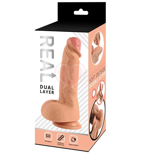 Силиконовый реалистичный фаллоимитатор Real Dual Layer 20 см фото 2