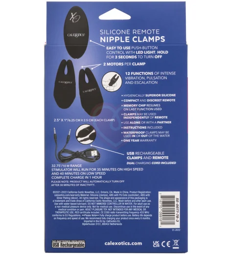 Зажимы для сосков с вибрацией и пультом Remote Nipple Clamps черные фото 2