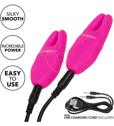 Зажимы для сосков с вибрацией и пультом Remote Nipple Clamps розовые фото 8