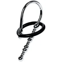 Уретральный плаг с бусинами и фиксирующим кольцом Metal by Toyfa серебряный