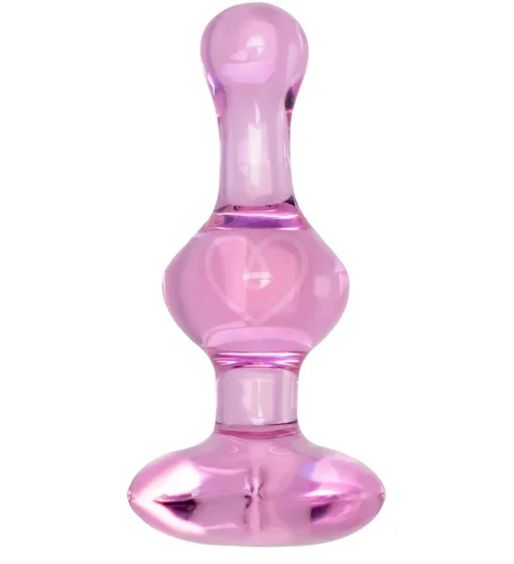 Рельефная стеклянная анальная пробка Sexus Glass розовая фото 1