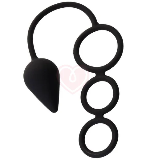 Анальная пробка с тремя эрекционными кольцами Erotist Drop чёрная фото 1