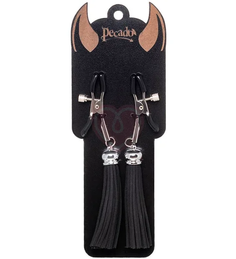 Зажимы на соски с кисточками из замши Pecado Прищепки чёрные фото 4