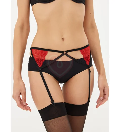 Фривольный пояс для чулок Hold On Love с алым кружевом фото 3