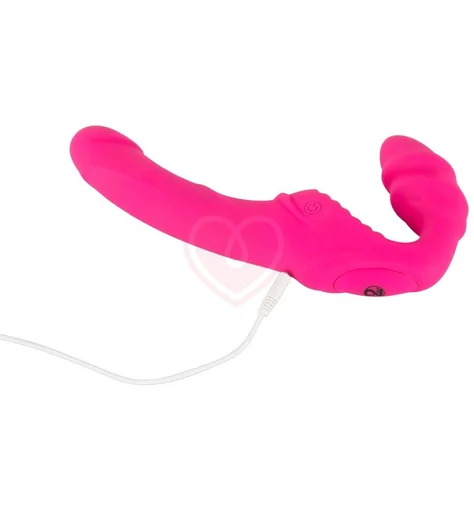 Безремневой страпон с вибрацией розовый фото 5