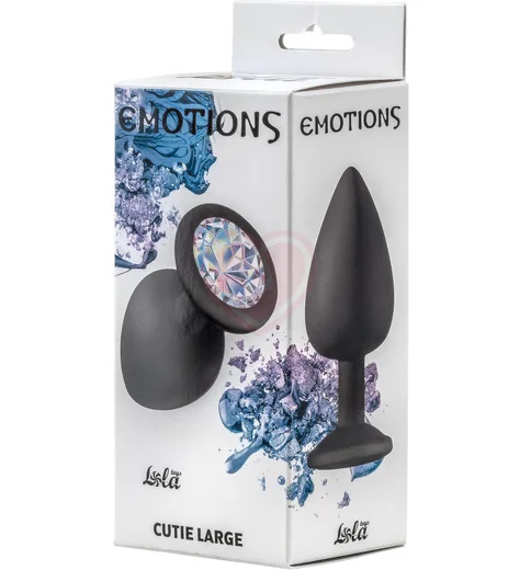 Большая анальная пробка Emotions Cutie Large чёрная с кристаллом цвета лунного камня фото 3