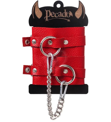 Оковы на ноги с люверсами Pecado BDSM красные фото 6