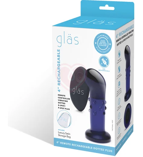 Стеклянный вибростимулятор простаты с пультом Glas Dotted Plug синий фото 7