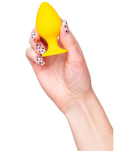 Анальная пробка с рельефом на головке ToDo Riffle средняя жёлтая фото 4