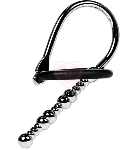 Уретральный плаг с бусинами и фиксирующим кольцом Metal by Toyfa серебряный фото 2