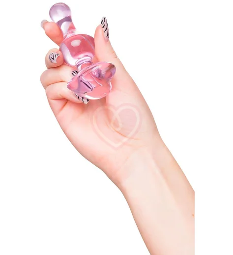 Рельефная стеклянная анальная пробка Sexus Glass розовая фото 2