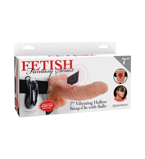 Фаллопротез с вибрацией Vibrating Hollow Strap-On with Balls Flesh 19 см телесный фото 2