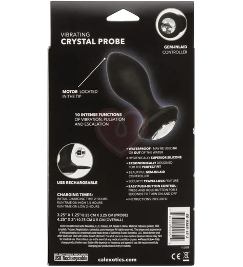 Анальная пробка с кристаллом и вибрацией Power Gem Vibrating Crystal Probe черная фото 7