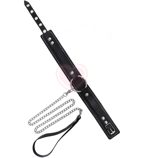 Двухслойный ошейник с поводком Pecado BDSM черный фото 2