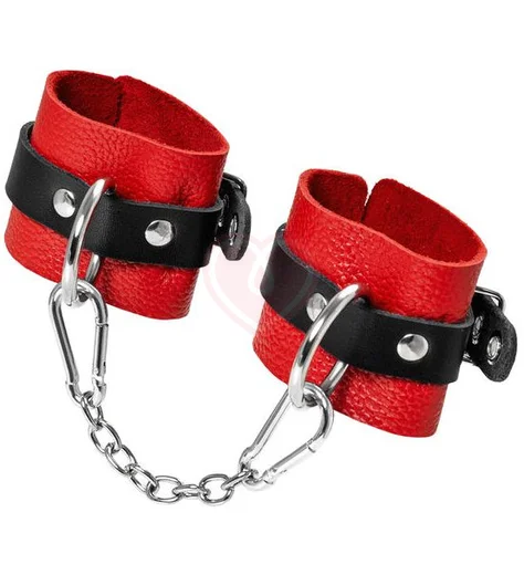 Мягкие наручники с люверсами Pecado BDSM красные с черным фото 3