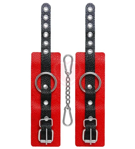 Мягкие наручники с люверсами Pecado BDSM красные с черным фото 4