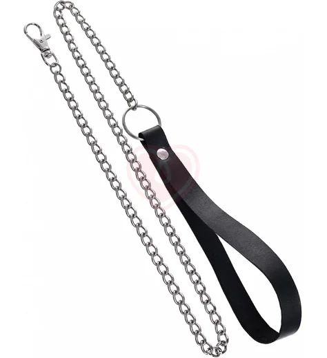 Ошейник с поводком и красной строчкой Pecado BDSM черный фото 5