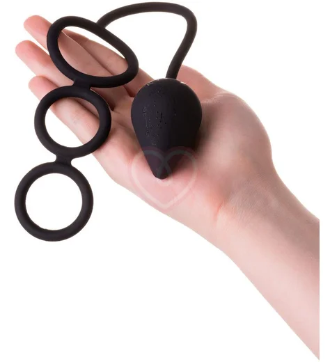 Анальная пробка с тремя эрекционными кольцами Erotist Drop чёрная фото 3