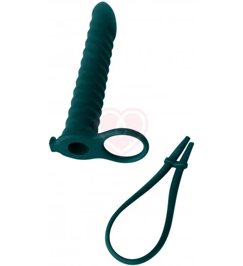 Насадка для двойного проникновения с лассо и вибропулей Pure Passion Rori 16 см зелёная фото 4