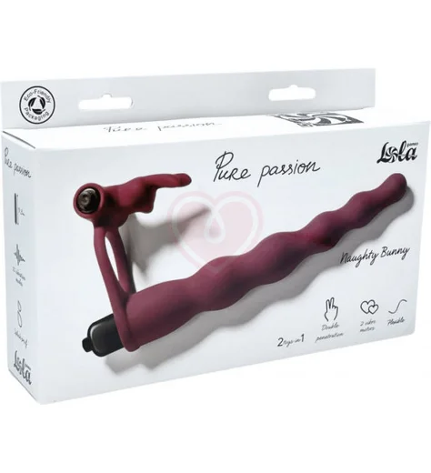 Вибронасадка для двойного проникновения со стимуляцией клитора Pure Passion Bunny 17 см бордовая фото 3