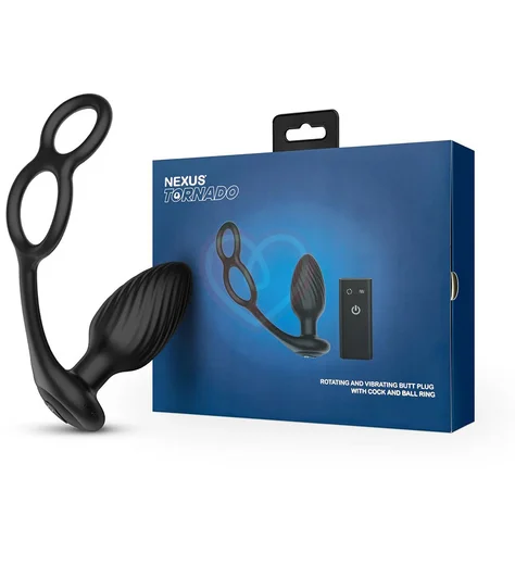 Анальная вибропробка с эрекционными кольцами Nexus Tornado Cock Ball Rings чёрная фото 4