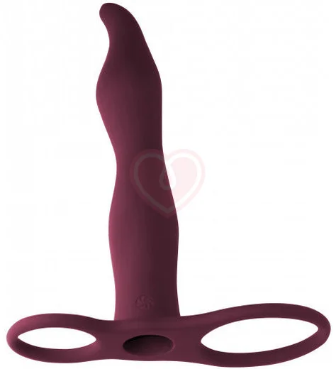 Вибронасадка для двойного проникновения с двумя кольцами Pure Passion Flirtini 16 см бордовая фото 2