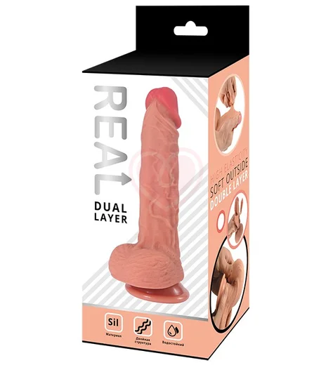 Силиконовый реалистичный фаллоимитатор Real Dual Layer 23 см фото 4
