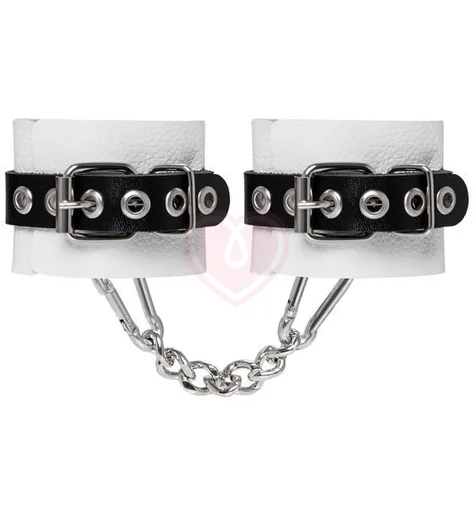 Мягкие наручники с люверсами Pecado BDSM белые с черным фото 2
