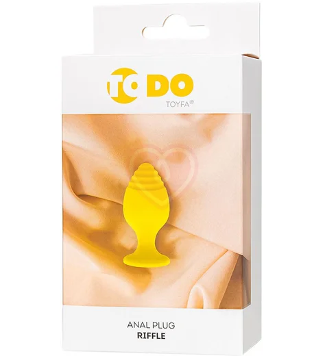 Анальная пробка с рельефом на головке ToDo Riffle малая жёлтая фото 4