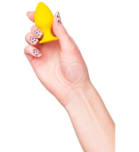 Анальная пробка с рельефом на головке ToDo Riffle малая жёлтая фото 6