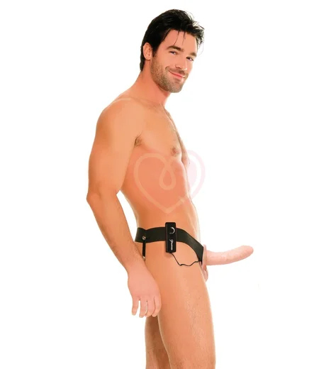 Реалистичный фаллопротез с вибрацией Pipedream Vibrating Hollow Strap-on 15 см телесный фото 3