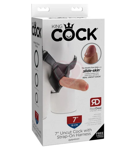 Страпон с реалистичной насадкой King Cock Uncut 18 см фото 5