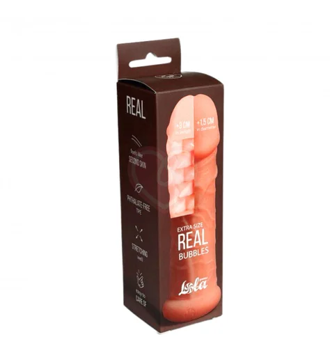 Насадка-удлинитель члена с двухсторонним рельефом Real Extra Size Bubbles фото 4