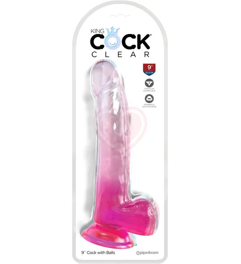 Гелевый фаллоимитатор с мошонкой King Cock Clear 20 см розовый фото 2