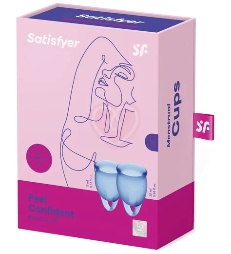 Набор из 2 менструальных чаш с петелькой Satisfyer синий фото 2