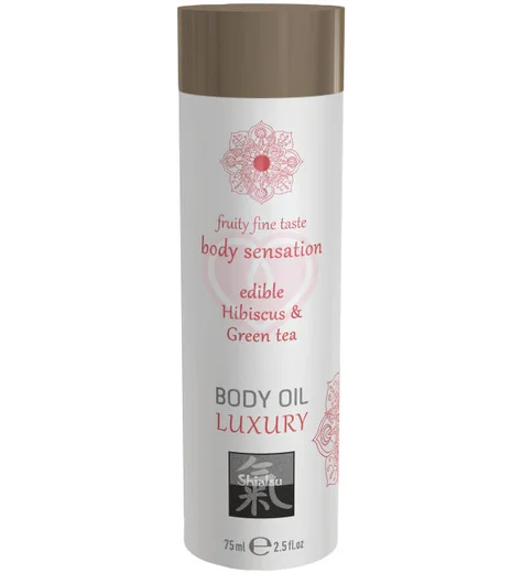 Съедобное масло для тела Shiatsu Body Oil Luxury Гибискус и зелёный чай 75 мл фото 1