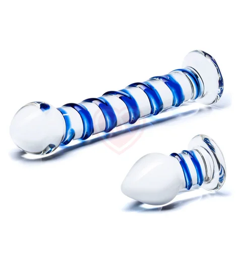 Набор из 2 стеклянных игрушек Glas Swirly Dildo & Butt Plug Set фото 5