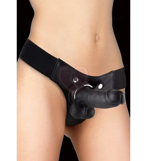 Страпон с реалистичной насадкой Ouch! Realistic Strap-On 20 см чёрный фото 3