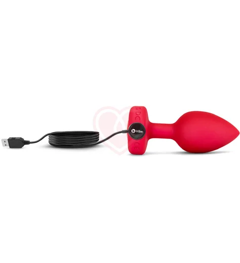 Анальная пробка с кристаллом сердцем и вибрацией b-Vibe Heart Shape Jewel Plug M/L красная фото 9